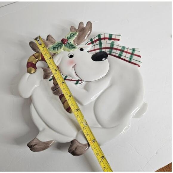 Fitz and Floyd Plaid Xmas Reindeer Canape Serving Holiday plate - Picture 5 of 7